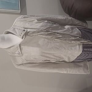 MANGO NEW CROPPED FRINGED STUDDED SUEDE JACKET MEDIUM